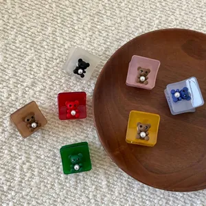 Acetate Bear Hair Claw Clip For Women Korean Style Square Small Hairpin Artificial Pearl Decor Fashion Styling Hair Accessory