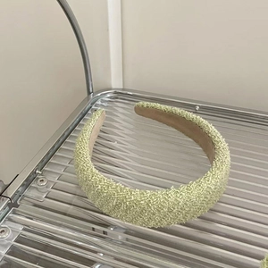 French style wide light green knitted headband with non-slip suede inner lining