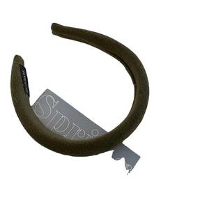 Olive green padded sponge headband with handmade label in thick velvet knit texture