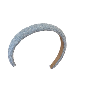 Chic light blue tweed sponge headband for women with silver woven fiber texture