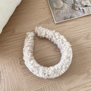 Chic beige faux lamb wool headband with thick fluffy texture for autumn and winter styles