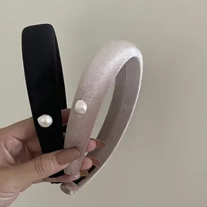 Vintage Velvet Padded Headband For Women Elegant Faux Artificial Pearl Thickened Wide Hair Hoop Handmade Baroque Hair Accessories