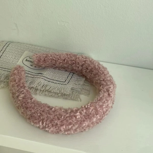 Cute pink lamb wool headband with soft teddy fleece texture and vintage wide design