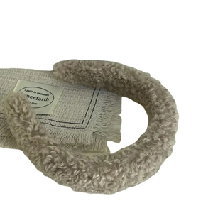 Plush beige lamb wool headband for women featuring thick teddy fleece and vintage wide design