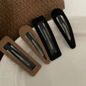 Vintage Faux Leather Rhombus Checkered BB Snap Hair Clip Rectangle Waterdrop Geometric Snap Clips For Women Daily Hair Accessories