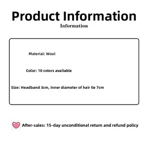 Detailed size specifications for woolen plaid hairbands and scrunchies in ten colors