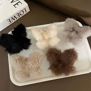Pinza para el Pelo de Mariposa de Piel de Visón Sintética Estilo Coreano Elegante Clip de Tiburón de Felpa para Mujer Accesorios