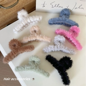 Oversized plush faux rabbit fur shark hair clips in multiple autumn and winter colors