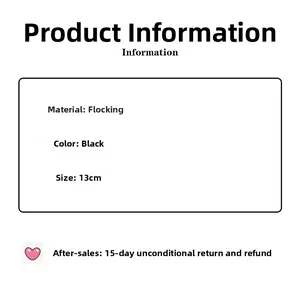 Velvet hair claw specification details showing black flocking material and 13cm size guide