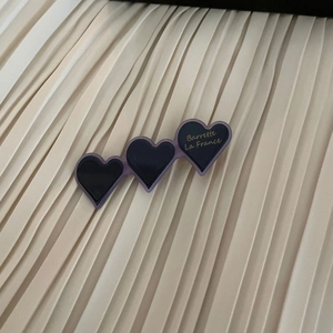 Elegant Korean style acetate hair clip with triple purple hearts and golden lettering