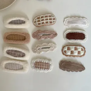 Handmade Fabric Hair Clips Korean Style Plush Knit Plaid Bowknot Hair Pins Elegant Hair Accessories For Kids Girls Daily Wear