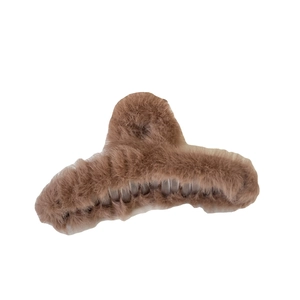 Plush faux rabbit fur shark hair claw clip in dark brown for thick hair styling