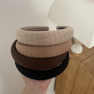 Quilted fabric sponge headband set in beige, brown, and black for volume hair style