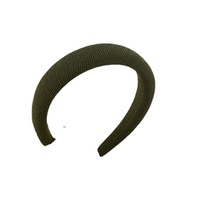 Minimalist olive green knitted sponge headband with vintage vertical stripe texture