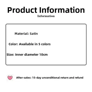 Detailed size guide for satin hair scrunchies with 10cm inner diameter and five color options