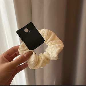 French style waffle texture cream fabric scrunchie with paper card packaging