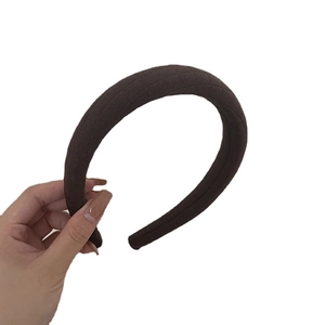 French vintage dark brown padded headband with quilted fabric and sponge heightening effect