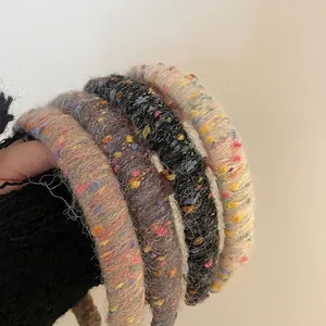 Winter Thick Woolen Knit Headband For Women Colorful Speckled Rainbow Dots Hair Band Soft Warm Handmade Hair Accessories