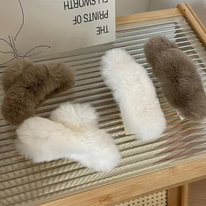 Large Rabbit Fur Hair Claw Clip Fluffy Plush Hairpin Autumn Winter Geometric Duckbill Clip For Women Hair Accessory