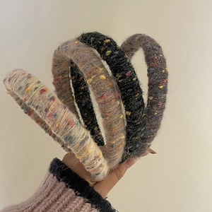 Winter thick wool blend headbands set with colorful specks and cozy plush texture