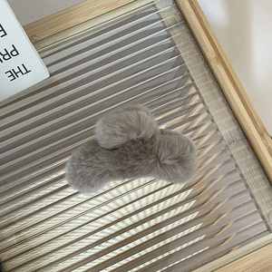 Large plush rex rabbit fur hair claw clip in taupe for elegant autumn and winter styling