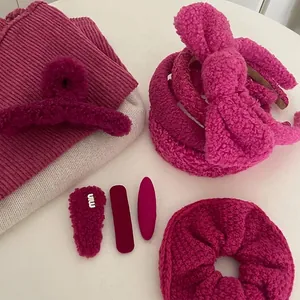 Dames Roze Pluche Tweed Haarclips Grote Haarklauwen Haarbanden Mode Winter Haaraccessoires Voor Vrouwen Meisjes Cadeau