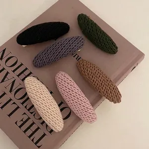 Pinces à Cheveux Ovales Tricotées Automne Hiver pour Femmes Faites à la Main en Fil Crochet Clips BB Accessoires de Cheveux