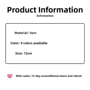 Spécifications de la pince à cheveux en laine 13cm avec dimensions et 9 coloris
