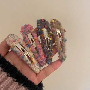 Lot de 4 barrettes BB en laine tricotée arc-en-ciel aux tons de Morandi