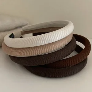 Serre-tête Rembourré en Éponge pour Femmes Tissu Nervuré Couleur Unie Sommet Crânien Élevé Accessoires de Cheveux Élégants