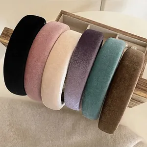 Elegant French Vintage Velvet Padded Headband For Women Wide Volumizing Sponge Hair Band Solid Color Stylish Hair Accessories