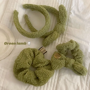 Serre-Tête en Peluche Vert Moutarde Femmes Chouchou Sherpa Couleur Unie Accessoires Cheveux Hiver Chaud