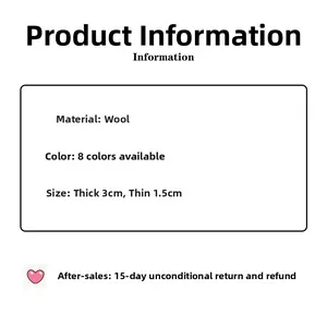Specifications of vintage woolen headbands available in eight colors and two sizes