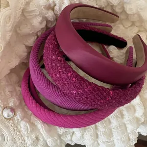 Pink and purple tweed sponge padded headband set for volume and elegant hair styling