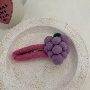 Handmade wool felt purple grape hair clip accessory for cute ponytails