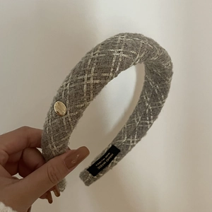 Gray tweed headband with gold thread detail and luxury French style for women