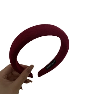 Vintage burgundy wool headband with handmade label and high-crown sponge padding