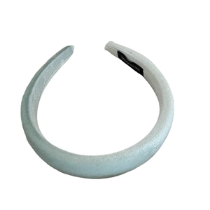 Thick velvet headband in light blue with handmade label for elegant autumn style