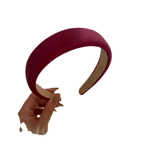Deep red padded tweed headband for women with thick sponge and non-slip lining