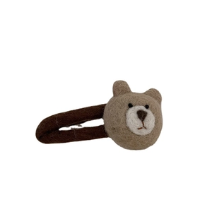 Handmade brown wool felt bear hair clip with high-quality knit texture for girls