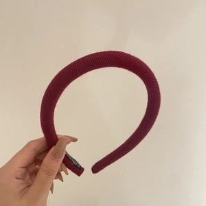 Handmade burgundy chunky knit headband with sponge padding for high skull top hair style