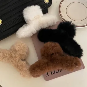 Lot de grandes pinces à cheveux 13cm en fausse fourrure blanc noir beige marron