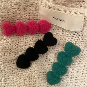Sweet Plush Heart Hair Clips For Women Korean Style Fashion Soft Candy Color Heart Duckbill Clip Elegant Hair Accessories