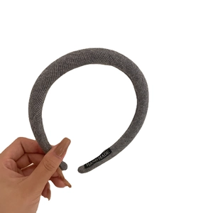 French vintage grey knitted headband with hand made label for women hair styling