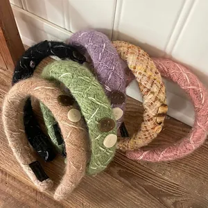 Serre-tête Tricoté à la Main Automne Hiver Avec Décor de Boutons Bandeau au Crochet Doux et Chaud Accessoires de Cheveux Femme