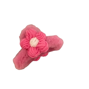 Pink plush flower hair claw clip with knit floral detail for cute women hair styling
