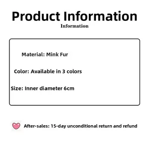 Detailed size specification chart for 6cm mink fur heart hair ties in three colors