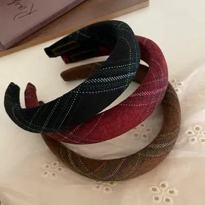 Three vintage plaid padded headbands in red, green and brown tweed for women