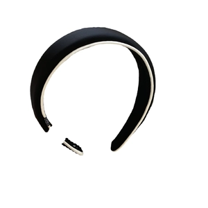 Elegant French vintage black and white padded headband with thick satin fabric design