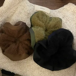 Korean Plush Scrunchie Faux Fur Satin Patchwork Large Hair Tie Fuzzy Ponytail Holder Soft Elastic Hair Band Women Accessories